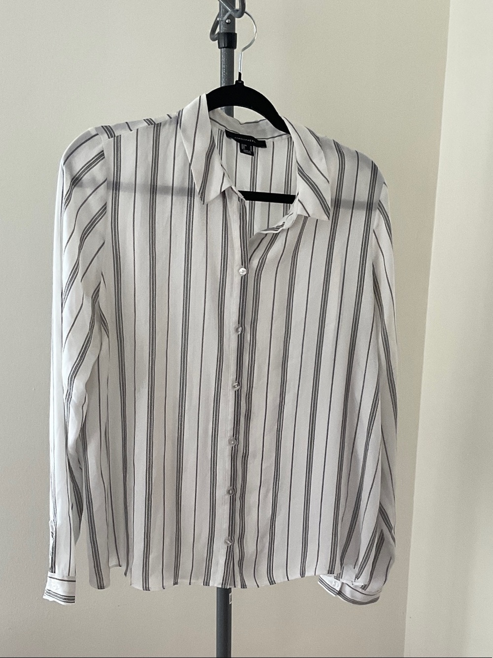 Atmosphere White Shirt with Gray Vertical Stripes